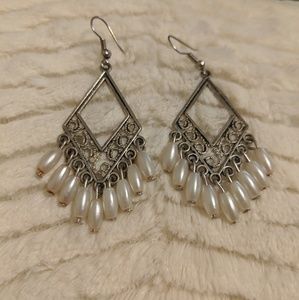 Silver and pearl chandelier earrings